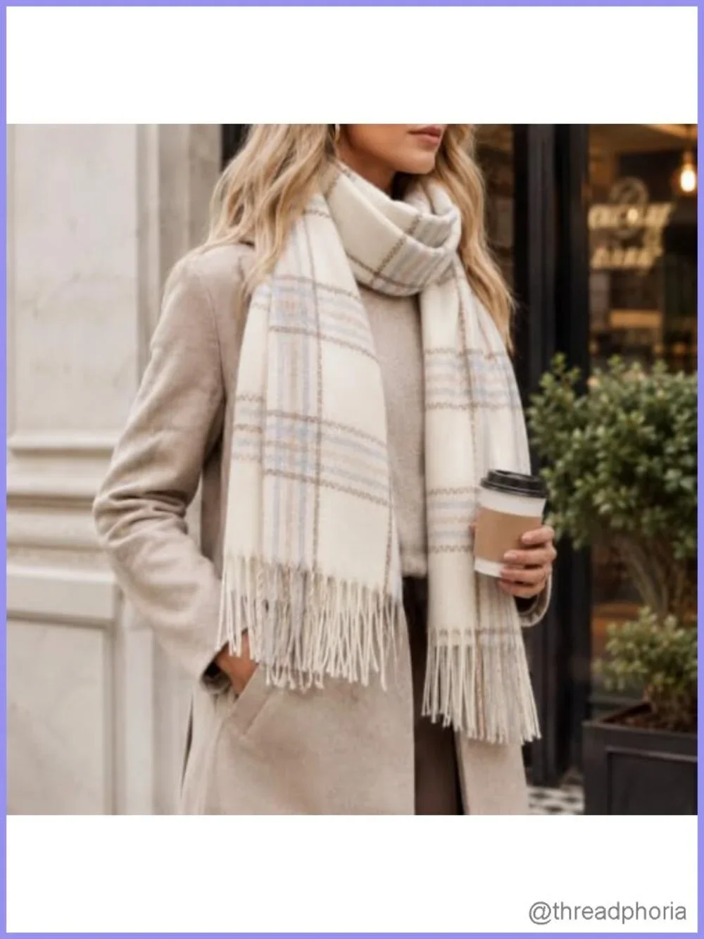 Oversized Plaid Fringe Scarf Wrap Shawl Soft Cozy Winter
